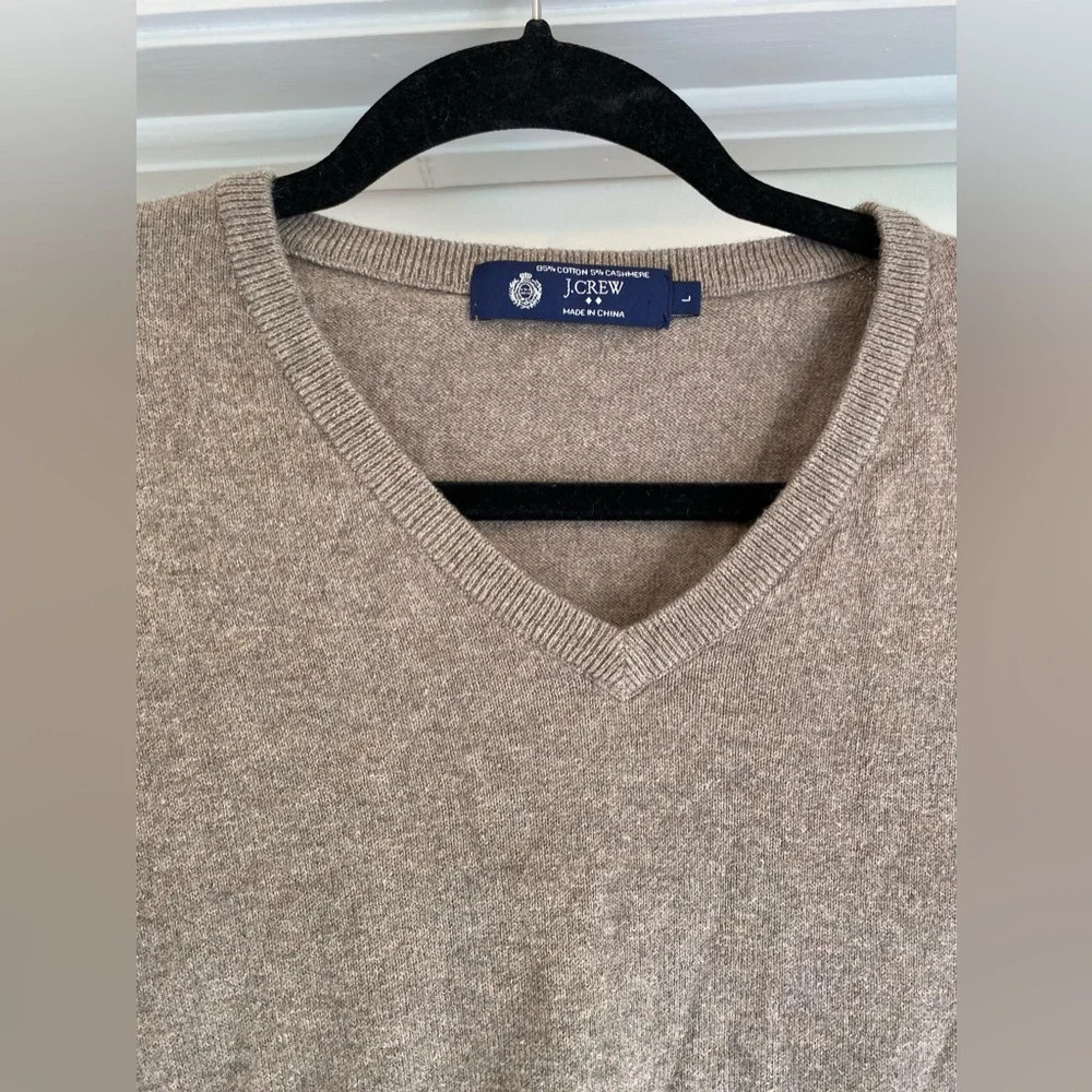 J Crew Men’s Cotton-Cashmere V-neck Pullover Long Sleeve Sweater Tan Brown Sz L